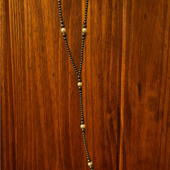 Navajo Silver & Pearl Lariat Necklace - Picture 2 of 4